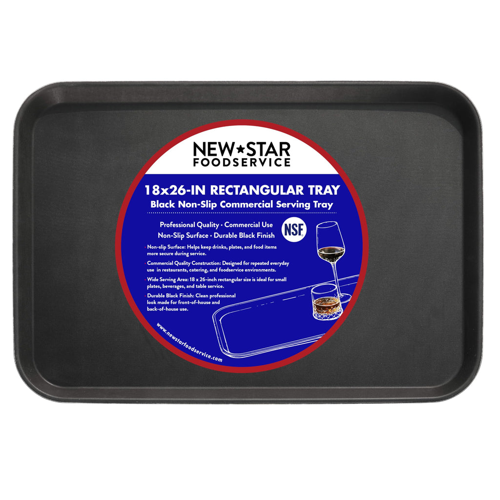 New Star Foodservice Restaurant Grade Non-Slip Tray, Plastic, Rubber Lined, Rectangular, 10-Inch x 14-Inch, Black