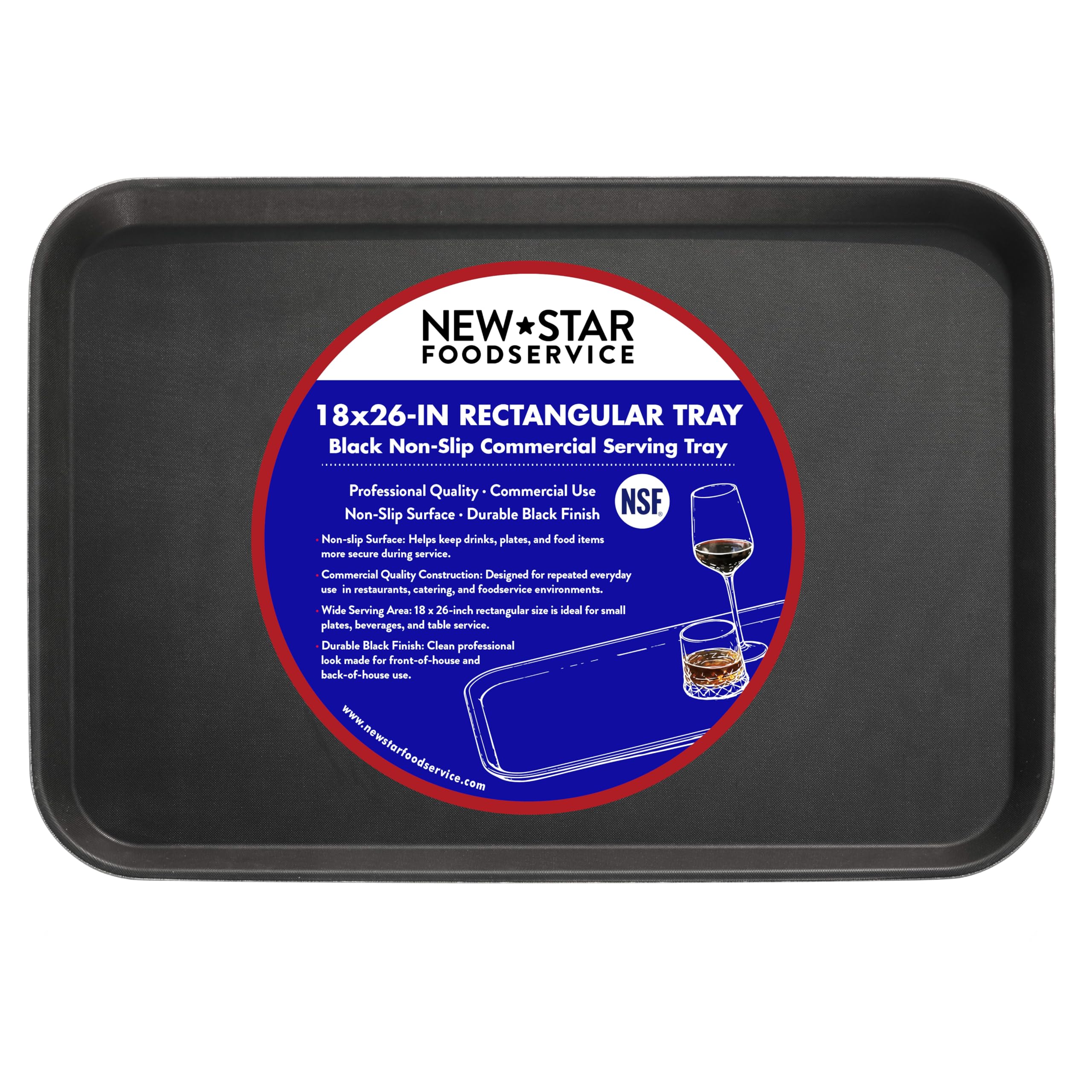 New Star Foodservice Restaurant Grade Non-Slip Tray, Plastic, Rubber Lined, Rectangular, 10-Inch x 14-Inch, Black
