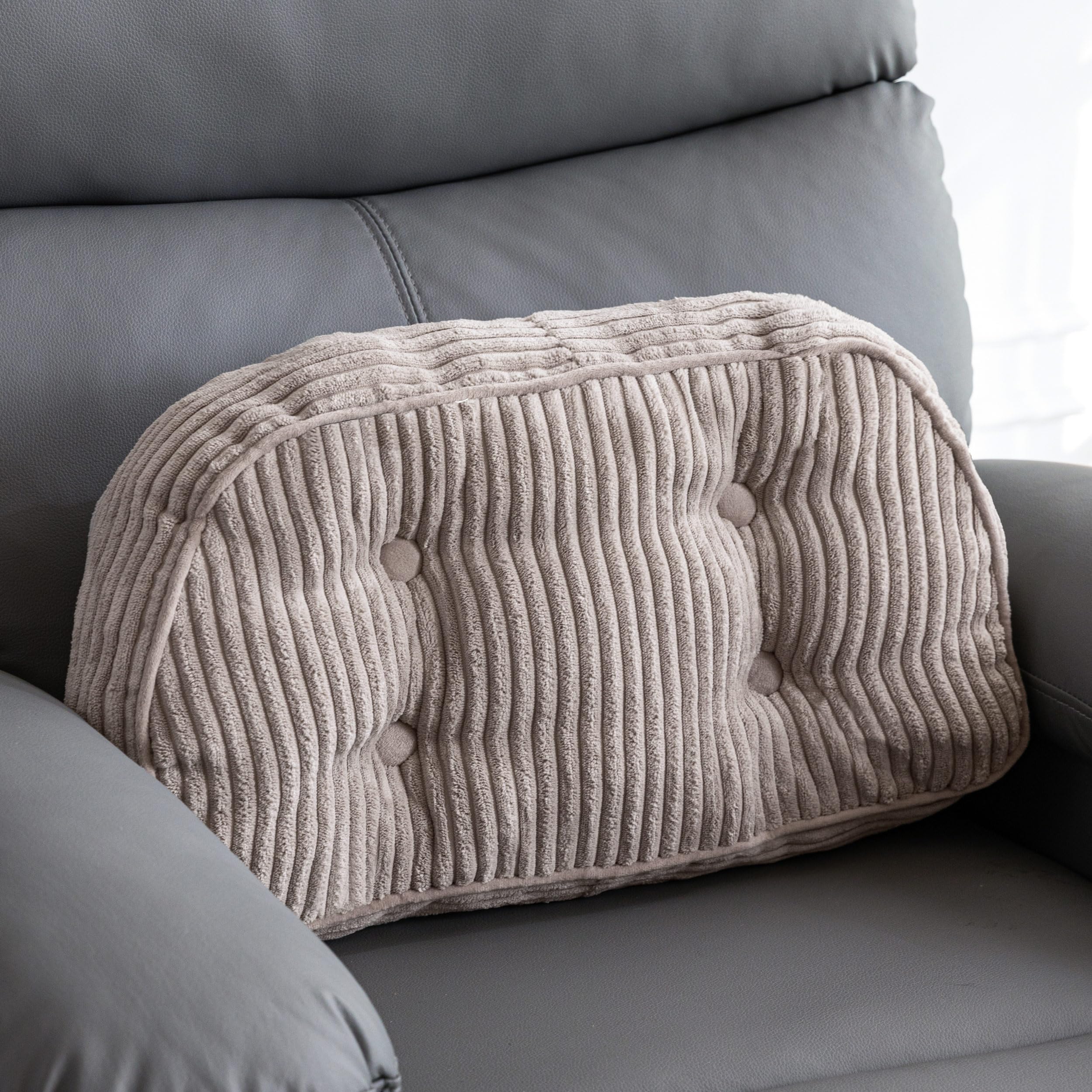 HIGOGOGO Lumbar Support Pillow for Recliner Chair/Accent Chair/Couch/Office Chair, Tufted Corduroy Back Support Cushion for Elderly, Recliner Cushions for Back Rest, Pain Relief, Reading, Beige