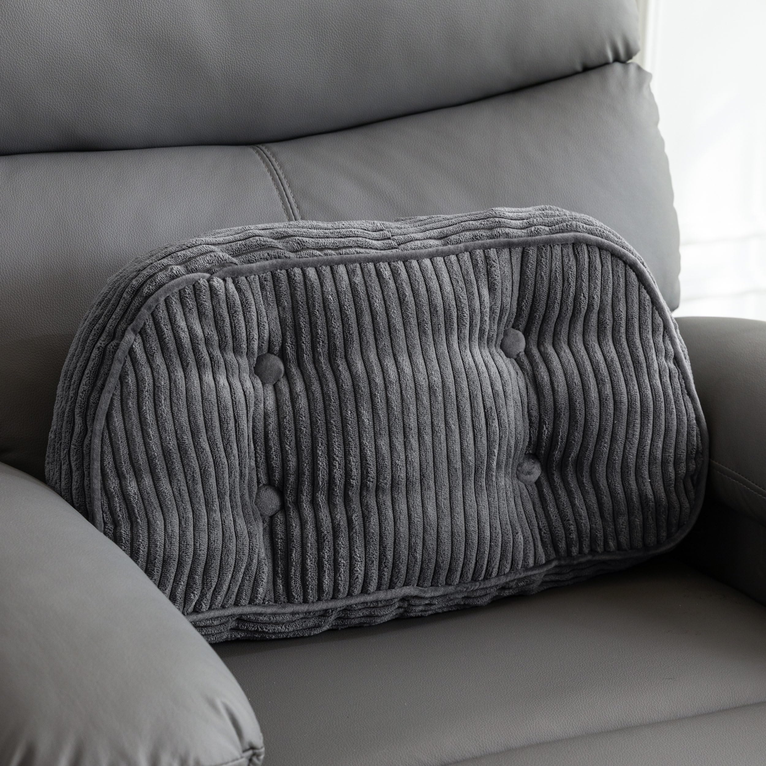 HIGOGOGO Lumbar Support Pillow for Recliner Chair/Accent Chair/Couch/Office Chair, Tufted Corduroy Back Support Cushion for Elderly, Recliner Cushions for Back Rest, Pain Relief, Reading, Beige