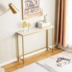 loglus Small Console Table for Entryway, Faux Marble MDF Sofa Table with Golden Frame, Single Layer, White Marble, 9.45" D x 38.19" W x 30" H