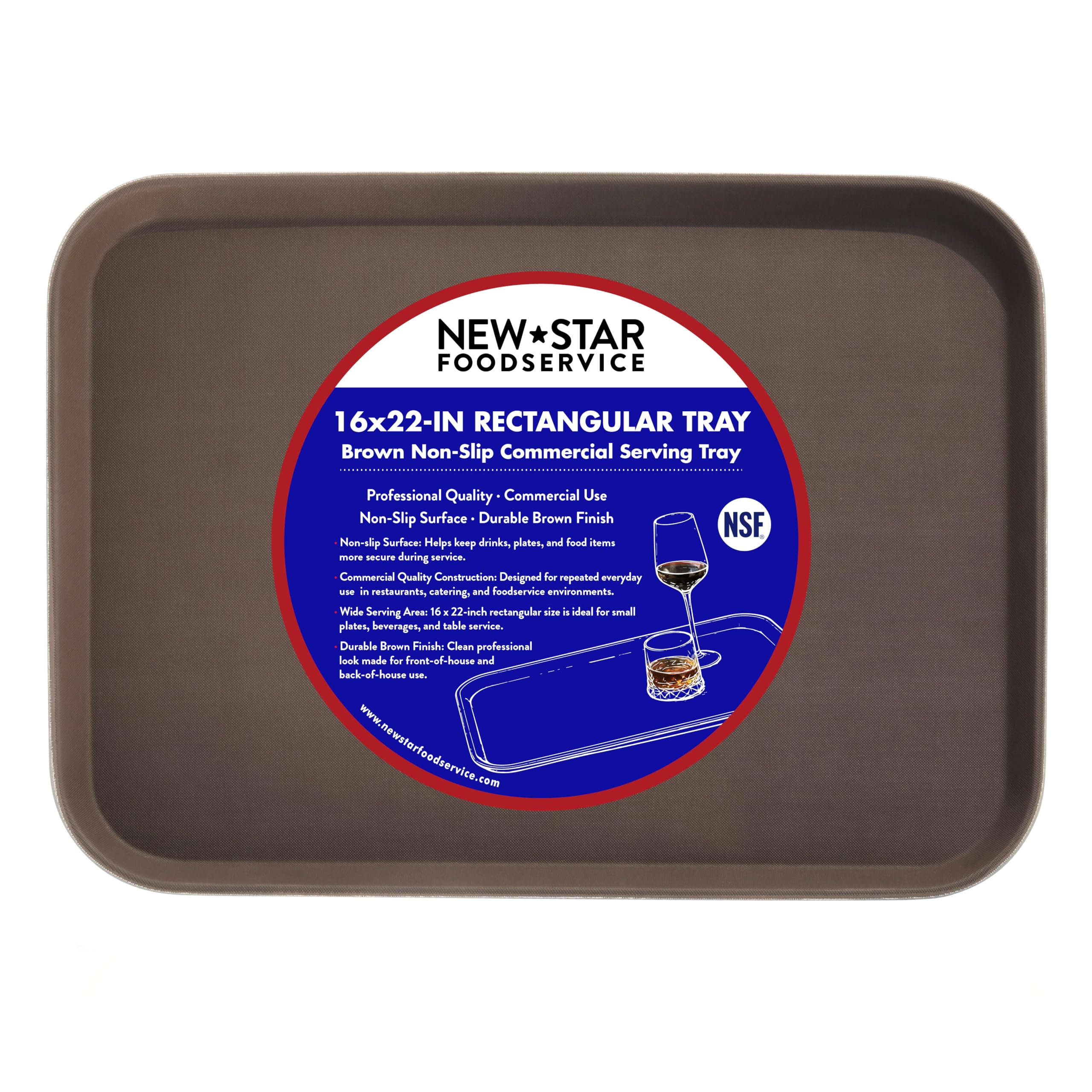 New Star Foodservice Restaurant Grade Non-Slip Tray, Plastic, Rubber Lined, Rectangular, 10-Inch x 14-Inch, Black