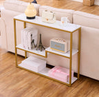 loglus Small Console Table for Entryway, Faux Marble MDF Sofa Table with Golden Frame, Single Layer, White Marble, 9.45" D x 38.19" W x 30" H