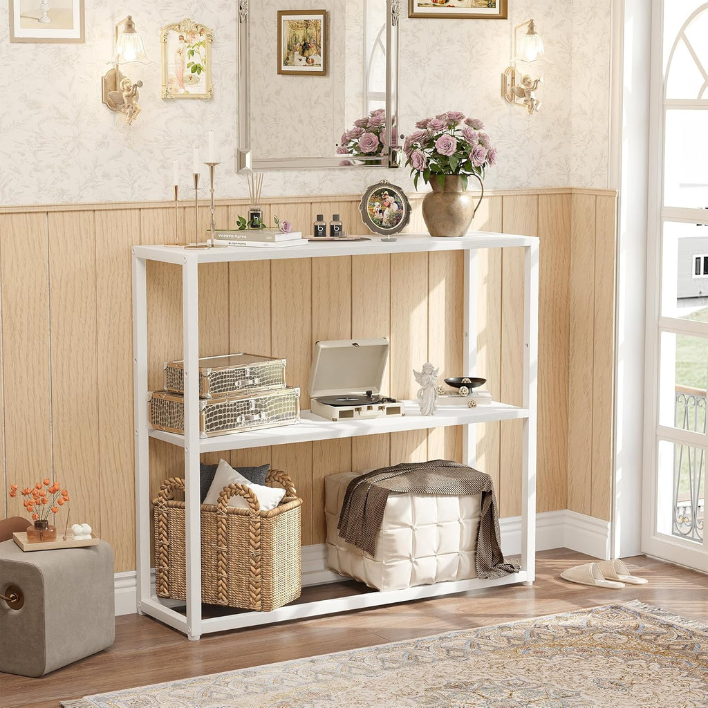 TIQLAB 29.5" Narrow Console Table with Shelves, White