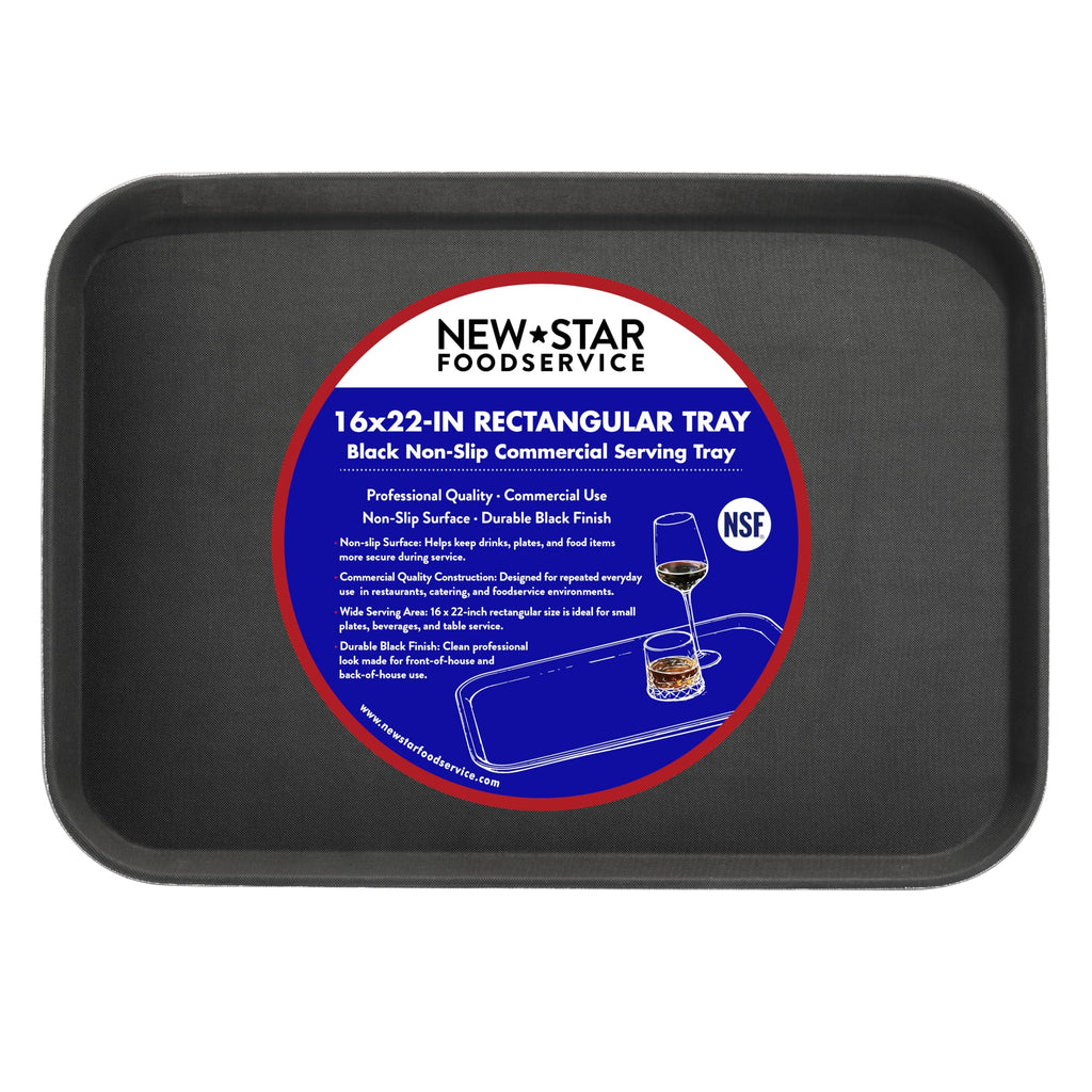New Star Foodservice Restaurant Grade Non-Slip Tray, Plastic, Rubber Lined, Rectangular, 10-Inch x 14-Inch, Black
