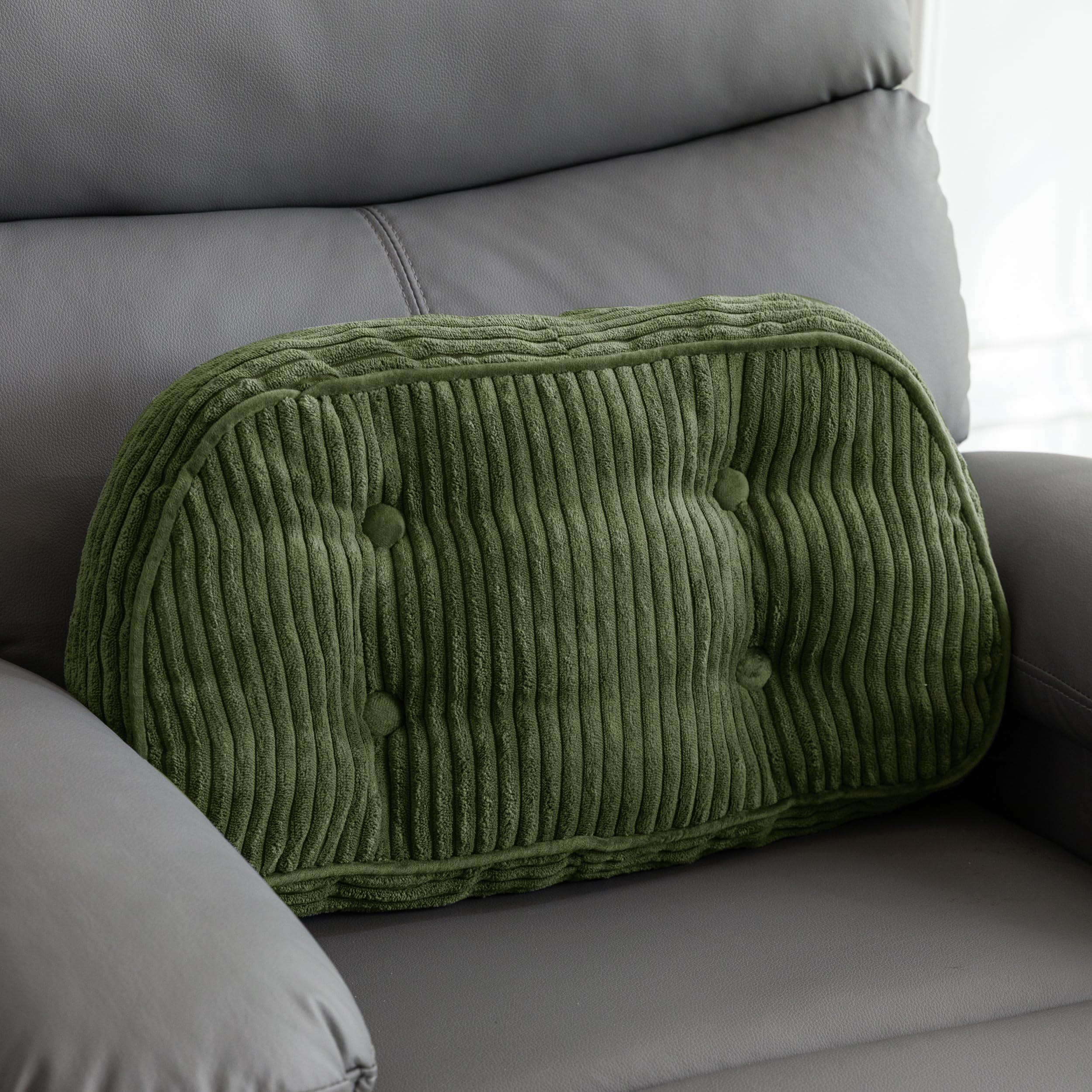 HIGOGOGO Lumbar Support Pillow for Recliner Chair/Accent Chair/Couch/Office Chair, Tufted Corduroy Back Support Cushion for Elderly, Recliner Cushions for Back Rest, Pain Relief, Reading, Beige