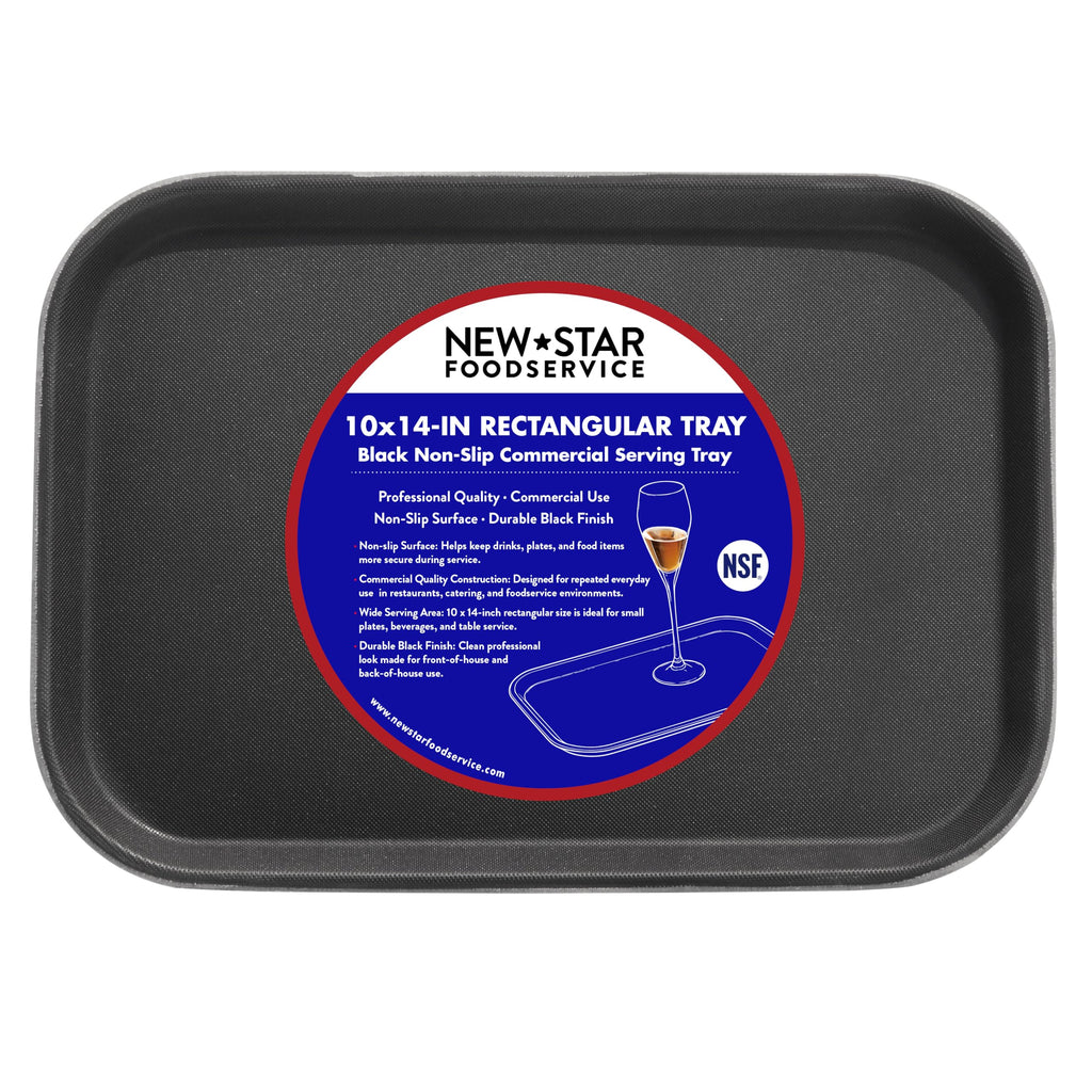 New Star Foodservice Restaurant Grade Non-Slip Tray, Plastic, Rubber Lined, Rectangular, 10-Inch x 14-Inch, Black
