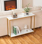 loglus Console Table for Entryway, Faux Marble MDF Indoors Sofa Table with Golden Frame for Small Rooms, Double Layer, White Marble, 9.45" D x 38.19" W x 29.72" H