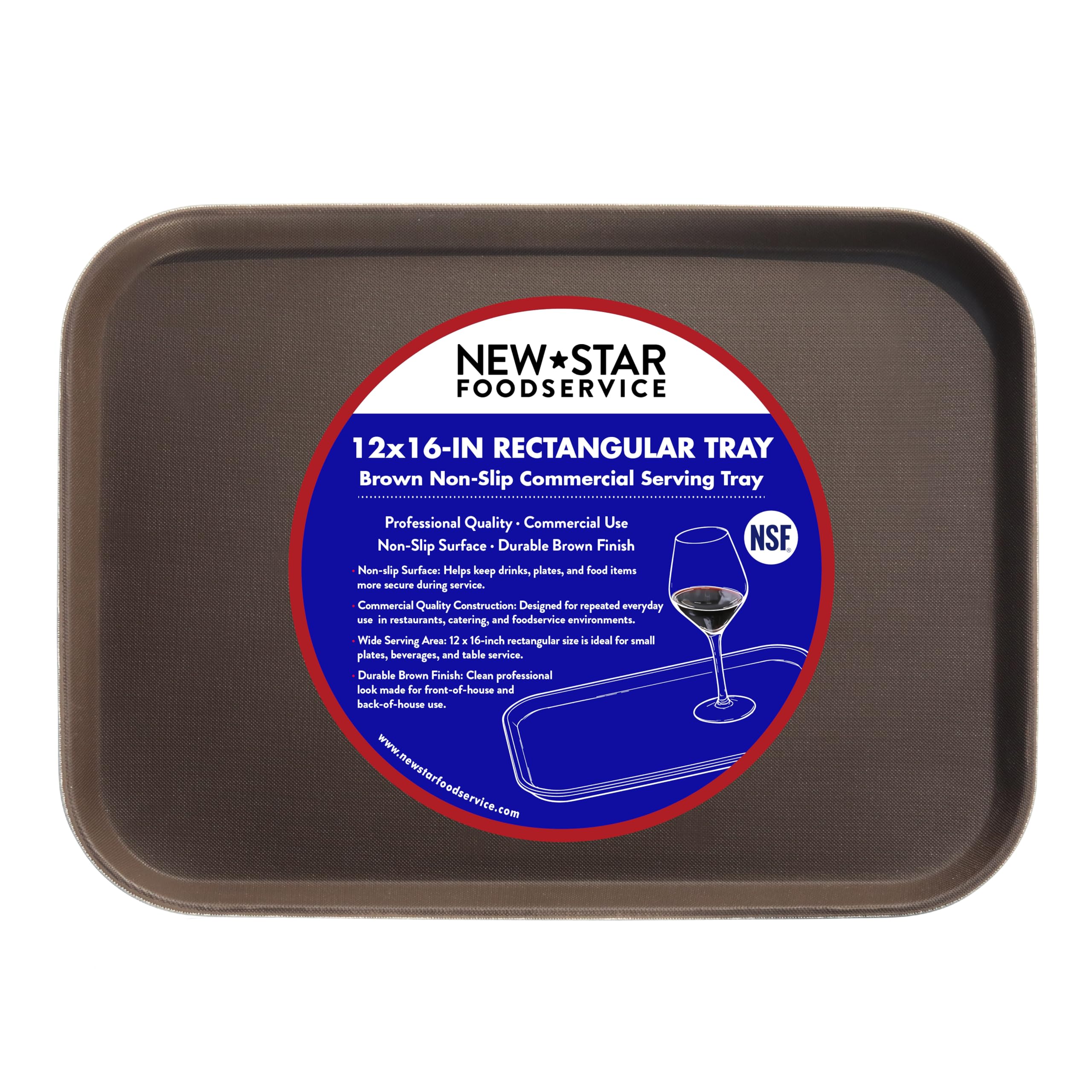 New Star Foodservice Restaurant Grade Non-Slip Tray, Plastic, Rubber Lined, Rectangular, 10-Inch x 14-Inch, Black