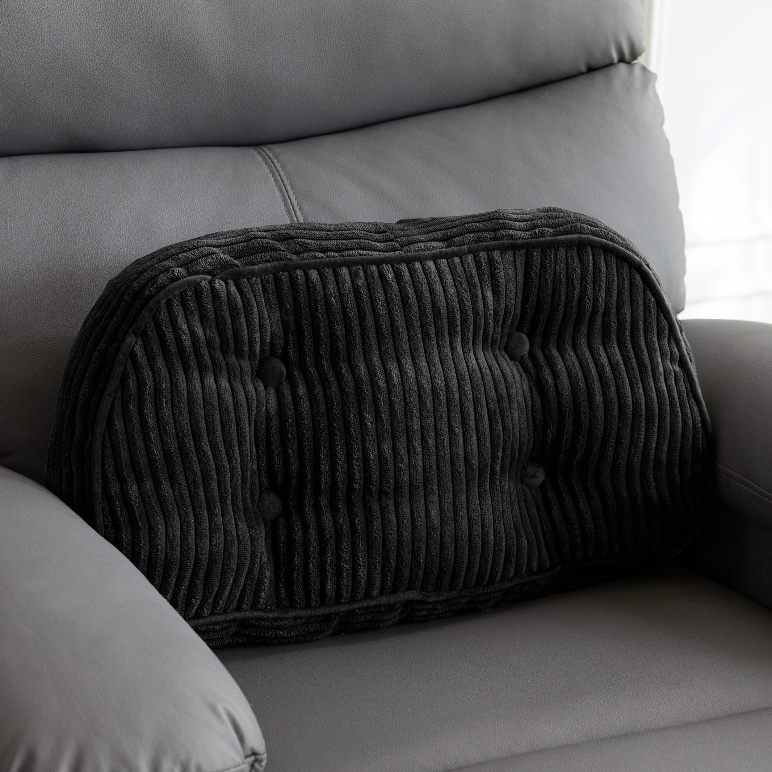 HIGOGOGO Lumbar Support Pillow for Recliner Chair/Accent Chair/Couch/Office Chair, Tufted Corduroy Back Support Cushion for Elderly, Recliner Cushions for Back Rest, Pain Relief, Reading, Beige