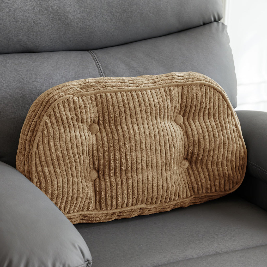 HIGOGOGO Lumbar Support Pillow for Recliner Chair/Accent Chair/Couch/Office Chair, Tufted Corduroy Back Support Cushion for Elderly, Recliner Cushions for Back Rest, Pain Relief, Reading, Beige