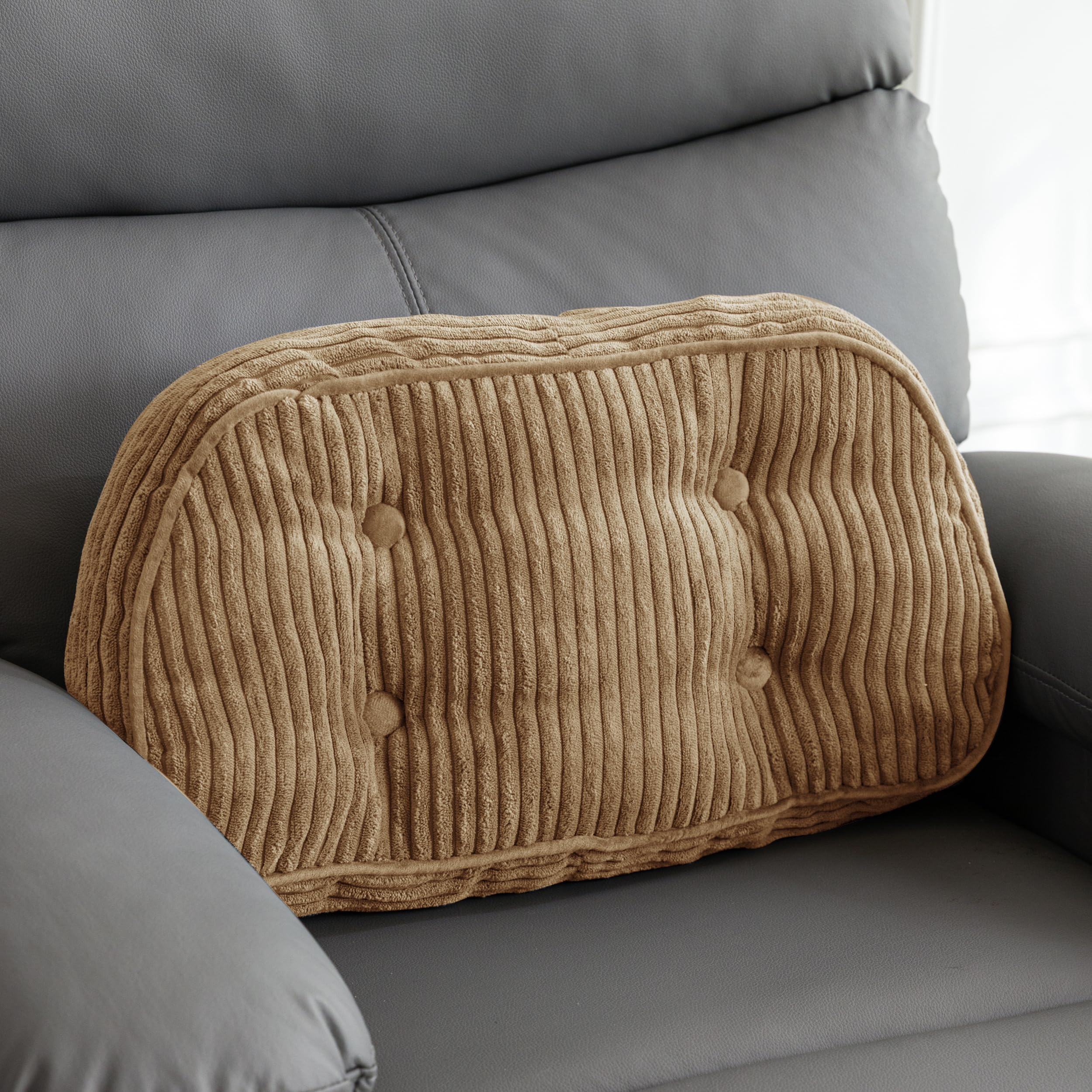 HIGOGOGO Lumbar Support Pillow for Recliner Chair/Accent Chair/Couch/Office Chair, Tufted Corduroy Back Support Cushion for Elderly, Recliner Cushions for Back Rest, Pain Relief, Reading, Beige