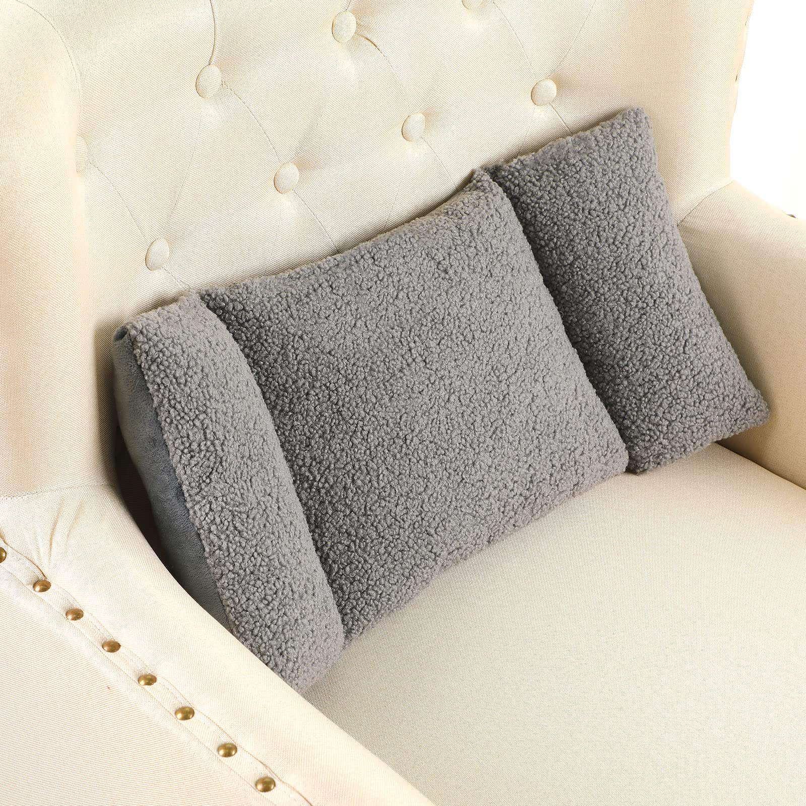 Queekay Fleece Lumbar Support Pillow 3 Section Back Pillow Office Chair for Back Support Comfortable Lumbar Cushion for Car Seat Pain Relief Sofa Rest(Dark Gray)